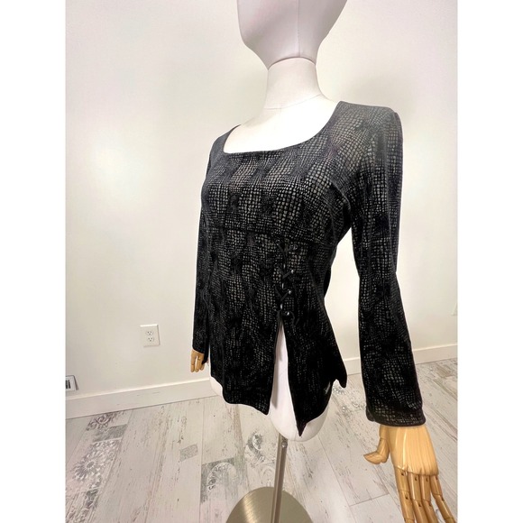Versace Jeans Couture Tops - Versace Velvet Long Sleeve Stretchy Goth Top Size Large